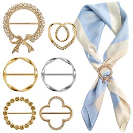 EMORBALS 6 Pack Silk Scarf Rings, Fashion Alloy Shirt Ties Clips for Women, T-Shirt Cincher Clips, Blouse Accessories for Women's Clothing(Style-1)