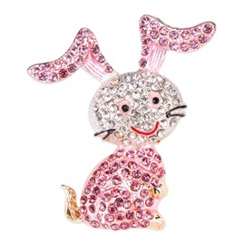 ZORZA 1Pcs Sparkling Enamel Pink Rabbit Brooch Pin Cute Rhinestone Bunny Pet Brooches Crystal Lapel Pins Fashion Animal Easter Jewelry for Women Birthday Party Prom, Zinc, no gemstone