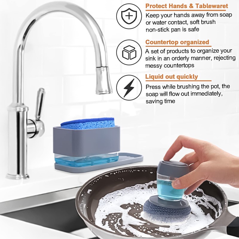 Dish Soap Dispenser with Sponge Holder for Kitchen Sink -4