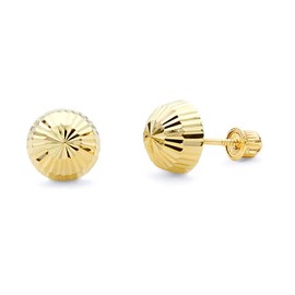14k Yellow Gold 7.5mm Half Ball Diamond Cut Stud Earrings with Screw Back