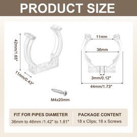 MECCANIXITY T12 U Clips Holder Bracket Fluorescent Tube Light Fixture Plastic Pipe Clamps with Screws for LED Bulbs Ceiling Lamp, Clear, Pack of 18