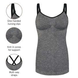 Bravado! Basics Women's Seamless Maternity Nursing Tank Top Cami for Breastfeeding with Adjustable Straps, Dark Charcoal Heather, Large