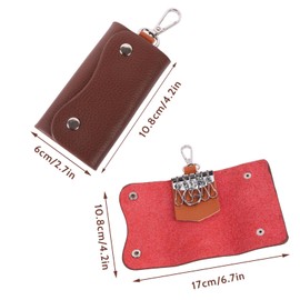 Oemmn Large Leather Key Case, Car Key Bag, Carabia Hook Bag for 1-6 Keys for Men and Women, Key Organiser, Black, brown, Minimal