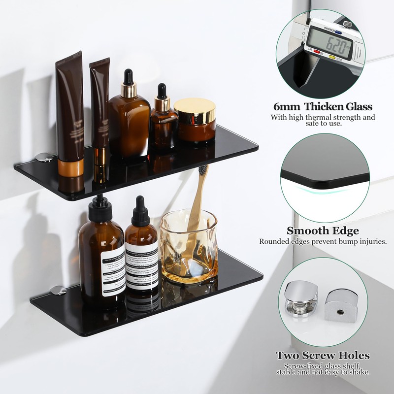 SAYAYO Bathroom Glass Shelf Wall Mounted 30CM Floating Shelves 6MM