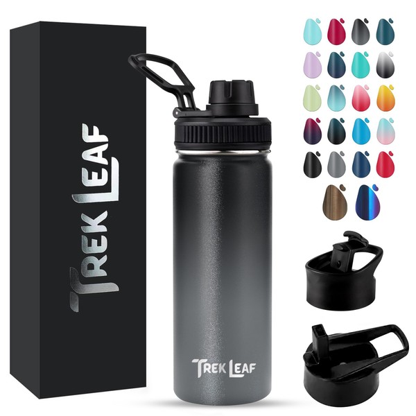 Trek Leaf Travel Water Bottle with 3 Lids (Spout, Straw,