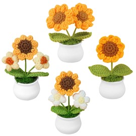 YaeTOP Crochet Flowers Artificial Sunflower for Office Desk Car Sunflower Gifts for Women Dashboard Decor