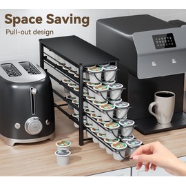 Coffee Vertuo Pod Holder, Capsules Stand Storage Drawer for K Cup Holders, Pod Holders Station for Counter Organizer for K-Cup Pods, Nespresso OriginalLine, Teabags Home Kitchen Bar -Black Metal