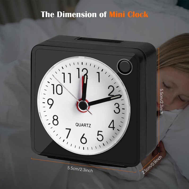 JOPHEK Mini Alarm Clock, Analogue Travel Alarm Clock with Snooze