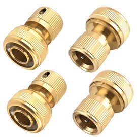 Uni-Fine 4 Pieces 3/4 Inch Garden Hose Quick Connector Brass Quick Hose End Connector Garden Hose Nozzle Connect Kit for Kitchen Garden Outdoor Hose Pipe Tool