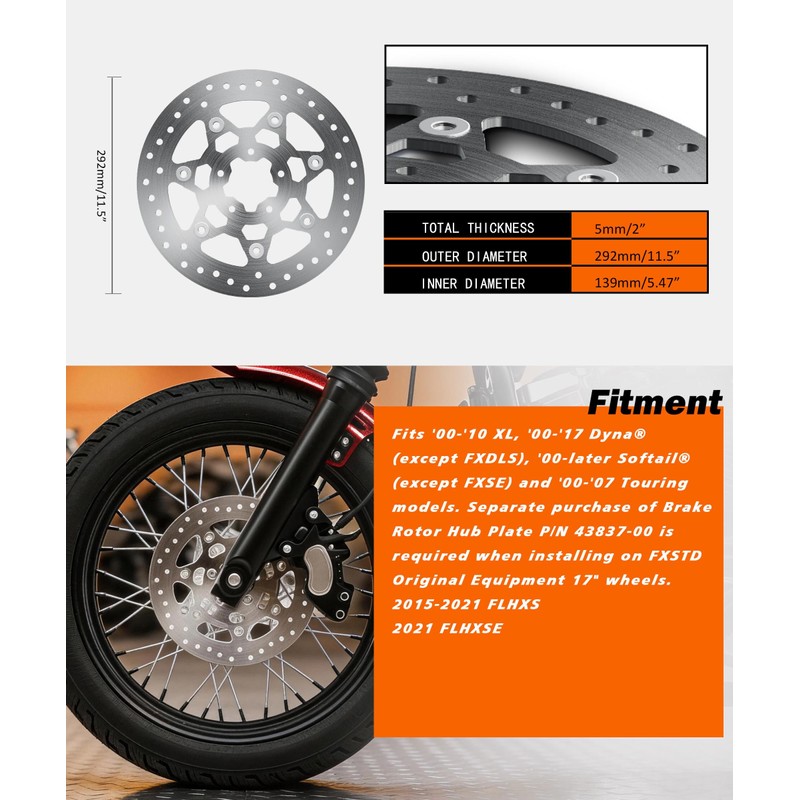 Front Brake Rotor Disc compatible with Softail 1984-2014, 11.5 Inch