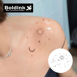 Boldink Semi-permanent Tattoos,Realistic Fake Tattoos,Last 7-15 Days,Waterproof Non-reflective Temporary Tattoo Stickers,Cruelty-free,Uniquely Designed Exquisite Packaging(Sun and Moon 1)