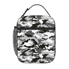 HKHEHOP Black Grey White Camo Lunch Bag Insulated Reusable Lunch Box Lunch Tote Lunchbox Portable Bento Bags For Men Women Office Work Travel Picnic Camping