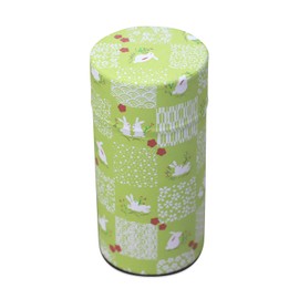 Kyoto Katsugu Washi Upholstery Tea Canister, Made in Japan [1] (Yellow Green Area Rabbit Checkered)