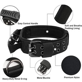 WOOLUCK Tactical Dog Collar with Handle, Reflective Adjustable Dog Collar with Robust Metal Buckle, Military Dog Collar and Lead Set, for Medium Large Dogs, L