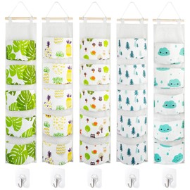 Chostky 5 x Wall Hanging Bag, Wall Cabinet for Hanging, Wall Cabinet for Hanging, 5 Pockets Over the Door for Hanging, Wardrobe for Hanging with 5 Hooks for Home (Style 1)