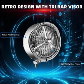 FATECIM 4.5” Motorcycle H3 LED Fog Lights Passing Lamps Driving Auxiliary Lights Spotlights + Housing Bucket with Tri Bar Visor for Harley Honda Kawasaki Suzuki Yamaha Cruiser Chopper Bobber Chrome