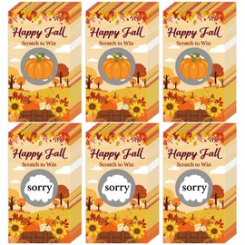 60 Pieces Fall Scratch Off Cards Stickers Thanksgiving Day Harvest Party Game Harvesting Pumpkin Gift Certificate for Festive Raffle Ticket 3.5 x 2 inch Autumn Themed Party Activities Games Supplies