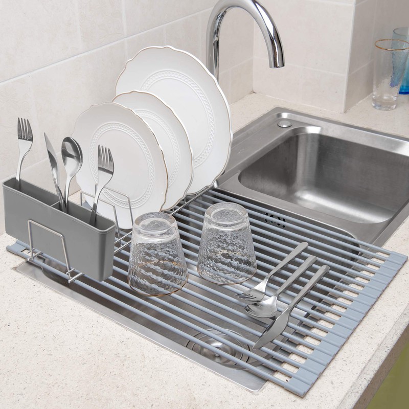 iPEGTOP Cutlery Utensil Silverware Drying Rack Basket Holder with Hooks