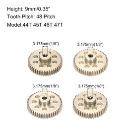 Rebower 4Pcs 48P Pinion Gear Set 44T 45T 46T 47T for 3.175 mm Shaft Aluminium Alloy Pinion Gear with Screws and Hexagonal Wrench for RC Motor