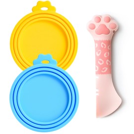 Comtim Can Covers for Pet Food Cans, Silicone Dog Cat Food Can Covers Lids and Multi-Function Cat Food Spoon for Canned Wet Food