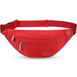 MAXTOP Bumbag Waist Fanny Pack Running Belt for Women Men Unisex Bum Bag with Headphone Jack and 4-Zipper Pockets Adjustable Belt for Outdoors Workout Hiking Gifts for Women Men Red