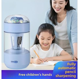 Electric Pencil Sharpener with Auto in & Out, Fully Automatic Robot Pencil Sharpener for Various Types Pencils Rechargeable Hands-Free for Student Classroom Home (YF8147_Blue)