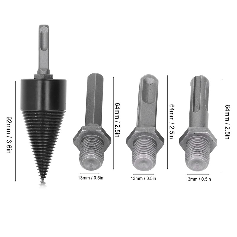 Wood Splitting Drill Carbon Steel Log Splitter Tool with 3Pcs