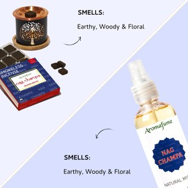 Nag Champa Incense Bricks & Burner Set + Nag Champa Natural Mist | Smokeless Aromatherapy | Aromatherapy Natural Mist | Induce Peace & Tranquility | Floral & Woody Scent