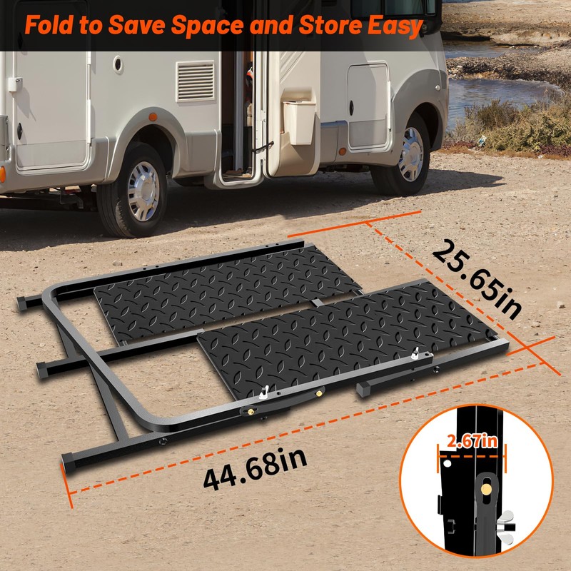 BuyGoe RV Step with Handrail, 2 Steps with Handle RV