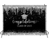 Mocsicka 10x7ft Class of 2025 Graduation Backdrop Black and Sliver