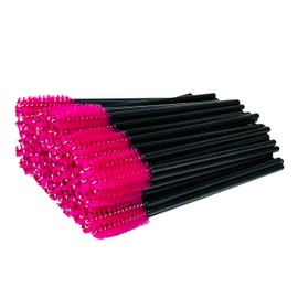 Haobase 100Pcs Disposable Eyelash Brushes Mascara Wands Eyebrow Brush Makeup Brush Tool (Black-Rose)