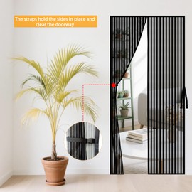 Cascovll Magnetic Screen Door,Heavy Duty Self-Sealing Fly Mesh,with Powerful Magnets & Full Frame Magic Tape No Gap,Lets Fresh Air in (with Stay Open Buckles,90×210cm,Black)