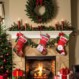 IHCEMIH Christmas Stocking Set of 3 Large Xmas Felt Santa Stockings Traditional Holiday Home Party Decoration Embroidered Xmas Socks Decor for Fireplace Tree Hanging Ornament Gift Bags for Kids Family