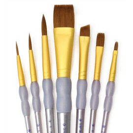 Royal Brush Crafter's Choice Black Taklon Flat Brush Variety Set (7 Per Pack), Multicolor