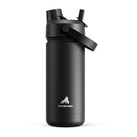 POWCAN 18 oz Insulated Water Bottle with 2-in-1 Straw and Spout Lid, Keep Cold 24H, Leak-Proof, Fits in Car Cup Holder, Stainless Steel Water Bottle for Sports, Travel, and School (Dark Knight)