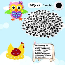 200 Pieces Wiggle Eyes Self Adhesive Black White Googly Eyes for DIY Crafts Decoration (10mm)