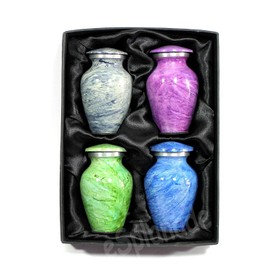 eSplanade Set of 4 Cremation urns keepsake urns Memorial Container Jar Pot | Metal Urns | Burial Urns | Memorial Keepsake Urns (Wave Pattern)