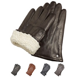 AKAROA ESTD 2019 DAN Men's Leather Gloves, Touchscreen Function, Italian Leather, Lining Made of Original New Zealand Lambskin, 5 Sizes S - XL, Dan Black Brown