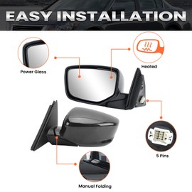 Left Driver Side Mirror Compatible with Honda Accord 2008 2009 2010 2011 2012 Power Manual Folding Heated Door Mirrors Paint to Match 5 Pins