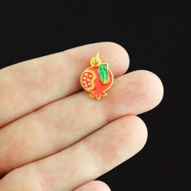 Pomegranate Fruit Gold Tone Enamel Charm 2 Sided - E082