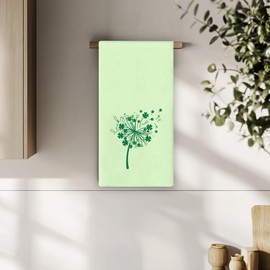 Bnzolyoia Lucky Dandelion Kitchen Towels - St Patricks Day Decor, St Patricks Day Gifts, Four Leaf Clover St Patricks Day Decorative Hand Towels Dish Towels for Kitchen Bathroom 16x24