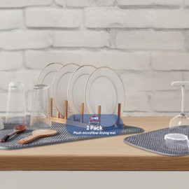 Clorox Plush Drying Mat - Polyester Polymide Blend - Ultra Absorbent Microfiber, For Drying and Draining Dishes at Kitchen Sink - 17.5"x23.5" & 10"x14" - Grey 2 Pack