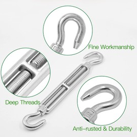 Jamiikury 3PCS M10 Hook & Hook Turnbuckle 304 Stainless Steel Turnbuckle Wire Rope Tension Heavy Duty Turnbuckles for Cable Railing Wire Rope Hardware Kit (M10, Hook & Hook)