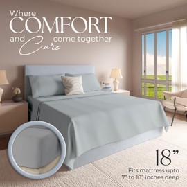 SUPREME ELEGANCE King Soft Gray 100% Cotton Sheet Set, Lightweight & Breathable, 4Pc Cool & Crisp Percale Bedding Set with Deep Pocket (1 Flat Sheet, 1 Fitted Sheet, 2 Pillowcases)