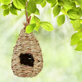 Relaxdays Bird Nest for Hanging, Decorative Balcony, Patio, Garden, Plaited, Bird House Straw, H x D 29 x 12 cm, Natural