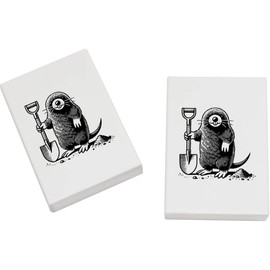 Azeeda 2 x 45mm 'Maulwurf graben mit Schaufel' Radiergummis (ER00046880)