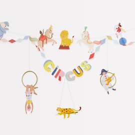 Meri Meri Circus Party Banner (Pack of 1). 8' Party Garland (12' Including Excess Cord), Circus Theme Party Decorations