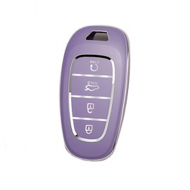 TECART Key Fob Cover Fit for Hyundai Sonata Tucson Soft TPU Key Case Keychain Key Shell Box Holder Accessories 4 Button, Purple, 4 Button