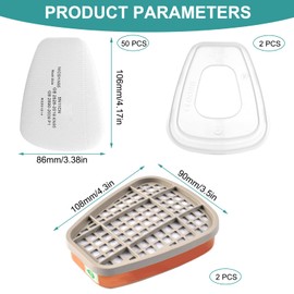 6001 Filter for Respirator Mask Set, Filter Against Organic Vapours Set, Cotton Filter Filters, 50 Filter Cotton + 2 Filters and 2 Cover Caps for Craftsmen, DIY, Paint Sprayer
