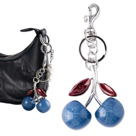 GTUDOR Cherry Bag Charm with Key Ring, Cherry Keychain Purse Charm for Handbags Cute Key Chains Accessories for Women (Blue)